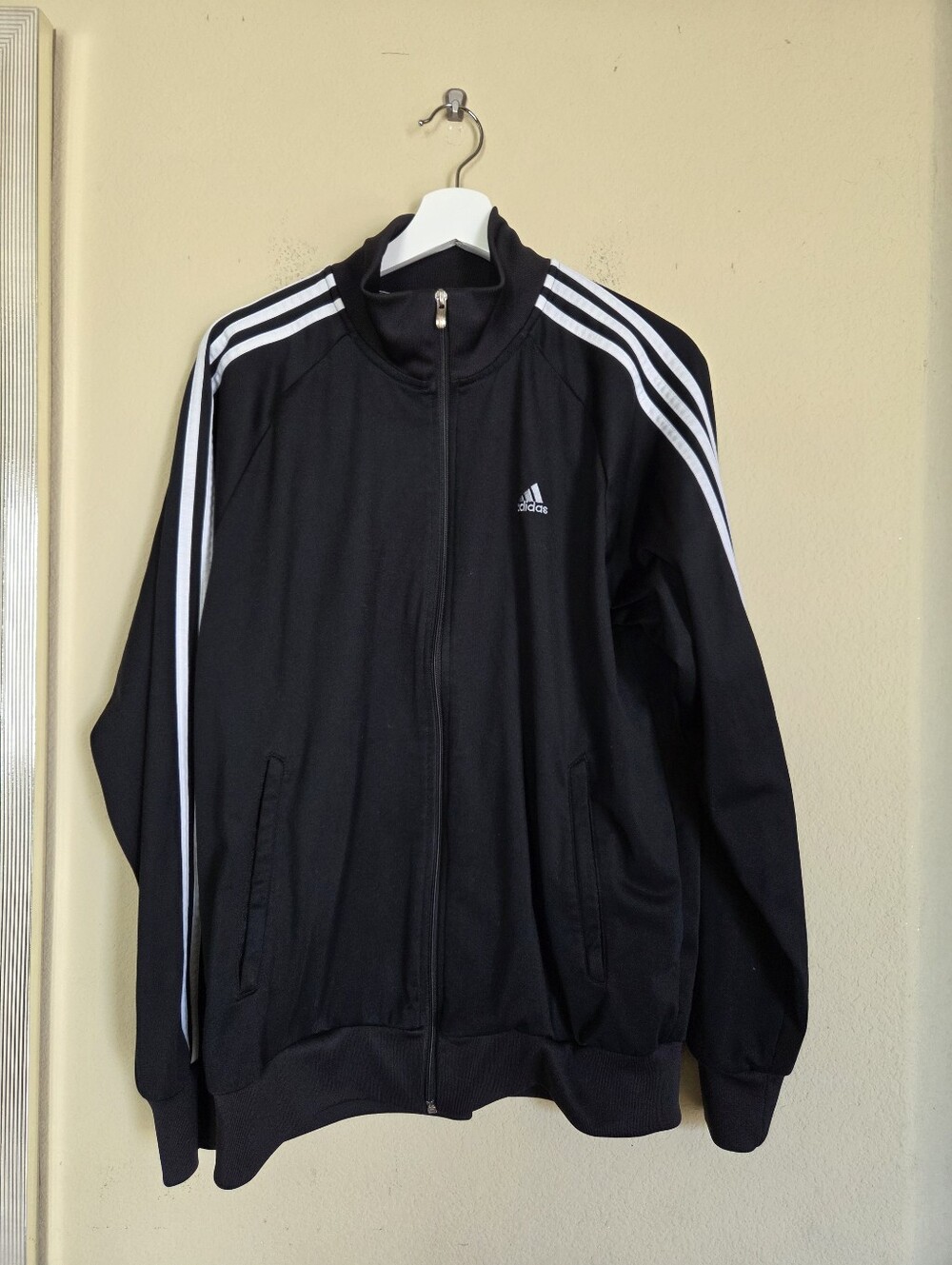 adidas Black Track Jacket with White Stripes